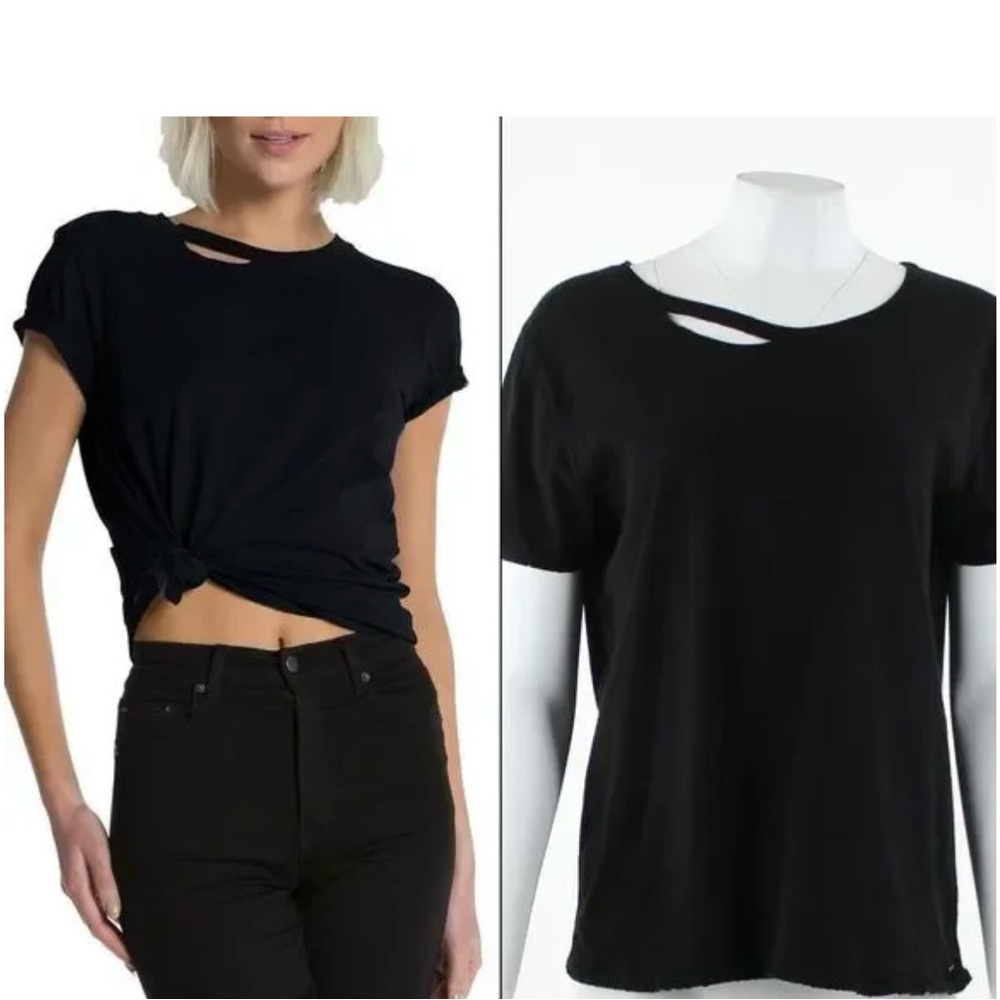 n:PHILANTHROPY Womens Harlow Cotton Distressed Black T-Shirt Large